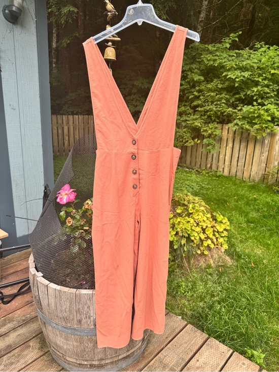 Sienna Sky Pants - Sienna Sky Coral Orange Button-Front Wide-Leg Jumpsuit 100% Cotton